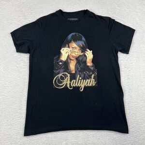 Aaliyah Shirt Adult Large Black Glitter Short‎ Sleeve Graphic Tee Cotton